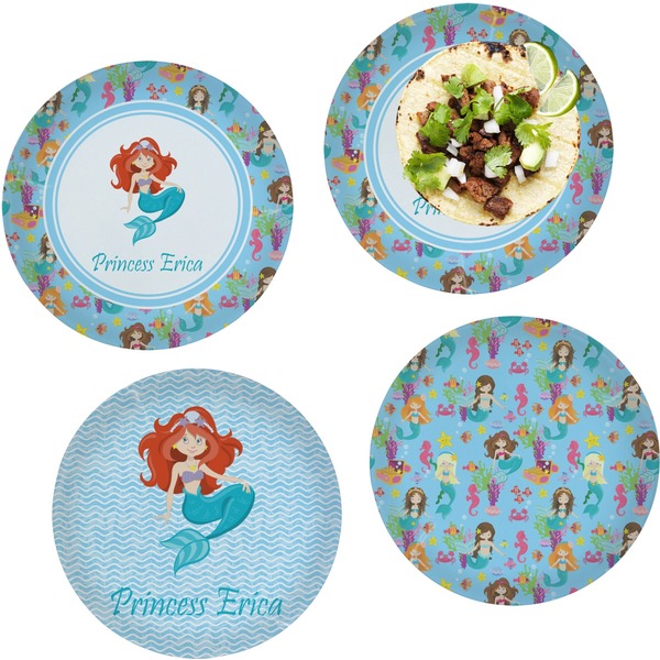 Custom Mermaids Set of 4 Glass Lunch / Dinner Plate 10" (Personalized)