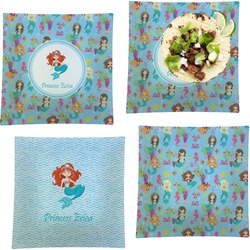 Mermaids Set of 4 Glass Square Lunch / Dinner Plate 9.5" (Personalized)