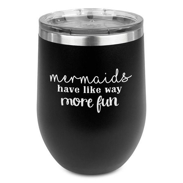 Custom Mermaids Stemless Stainless Steel Wine Tumbler - Black - Double Sided