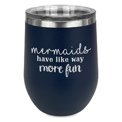 Mermaids Stemless Stainless Steel Wine Tumbler - Navy - Double Sided