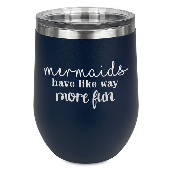 Custom Mermaids Stemless Stainless Steel Wine Tumbler - Navy - Double Sided