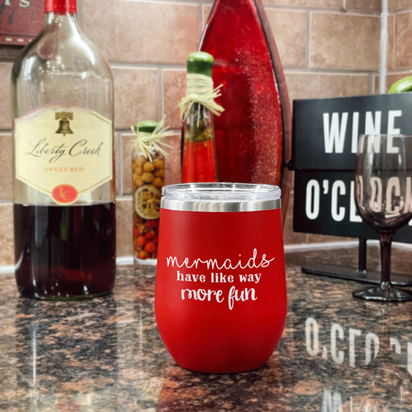 Mermaids Stainless Wine Tumblers - Red - Single Sided - In Context