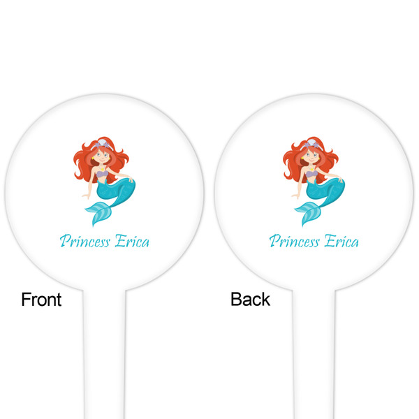 Mermaids White Plastic 4" Food Pick - Round - Double Sided - Front & Back