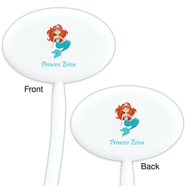 Mermaids White Plastic 7" Stir Stick - Double Sided - Oval - Front & Back