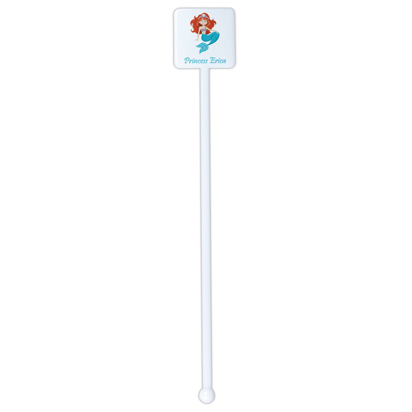 Mermaids White Plastic Stir Stick - Single Sided - Square - Single Stick