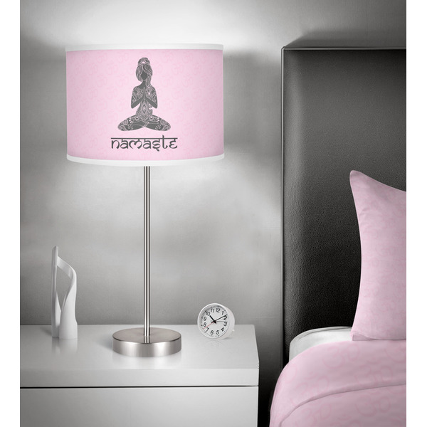 Lotus Pose 13 inch drum lamp shade - in room