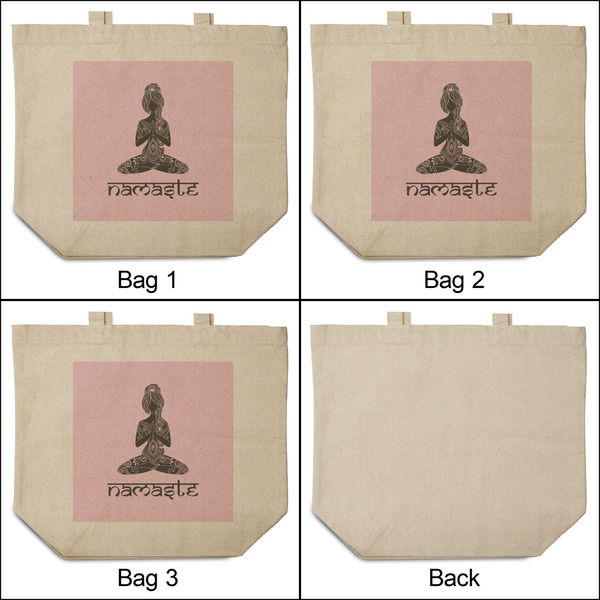 Lotus Pose 3 Reusable Cotton Grocery Bags - Front & Back View