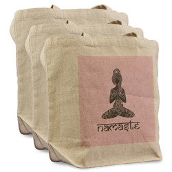 Lotus Pose Reusable Cotton Grocery Bags - Set of 3