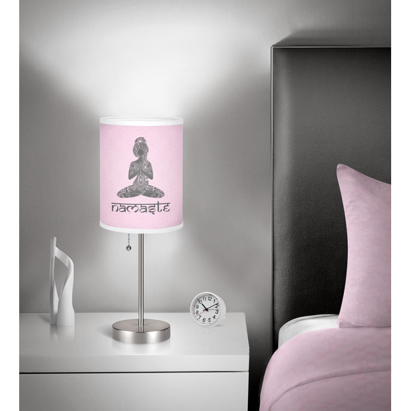 Lotus Pose 7 inch drum lamp shade - in room