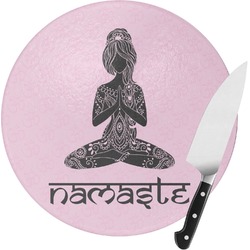 Lotus Pose Round Glass Cutting Board - Small (Personalized)