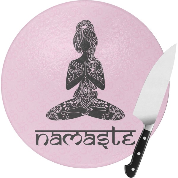 Custom Lotus Pose Round Glass Cutting Board - Small (Personalized)