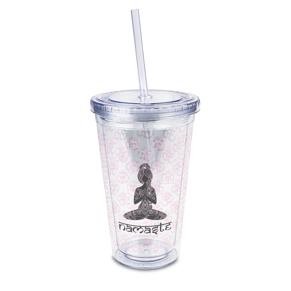 Custom Lotus Pose 16oz Double Wall Acrylic Tumbler with Lid & Straw - Full Print