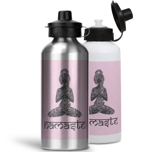 Lotus Pose Aluminum Water Bottles - MAIN (white &silver)