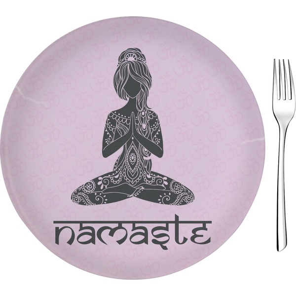 Custom Lotus Pose 8" Glass Appetizer / Dessert Plates - Single or Set (Personalized)