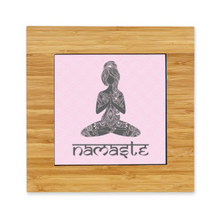 Lotus Pose Bamboo Trivet with Ceramic Tile Insert