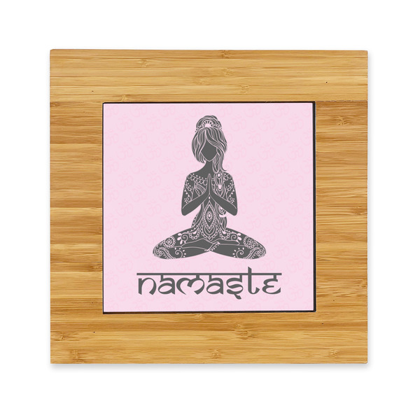 Custom Lotus Pose Bamboo Trivet with Ceramic Tile Insert