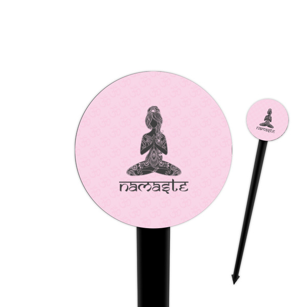 Custom Lotus Pose 4" Round Plastic Food Picks - Black - Single Sided