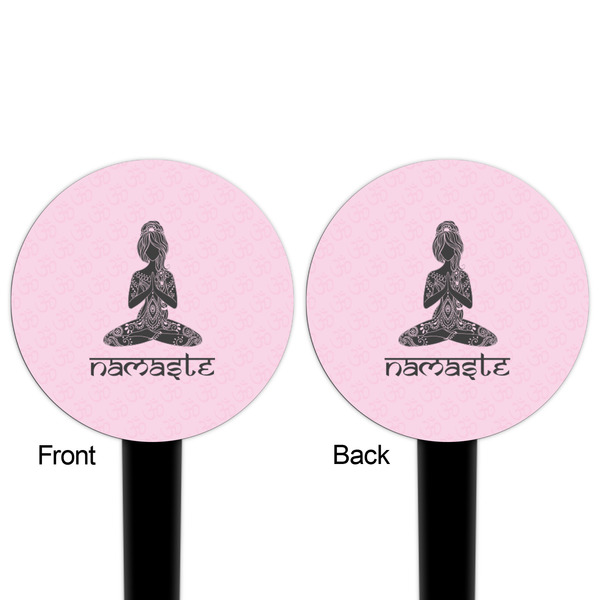 Lotus Pose Black Plastic 4" Food Pick - Round - Double Sided - Front & Back