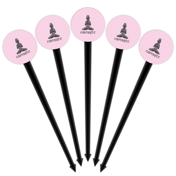 Lotus Pose Black Plastic 4" Food Pick - Round - Fan View