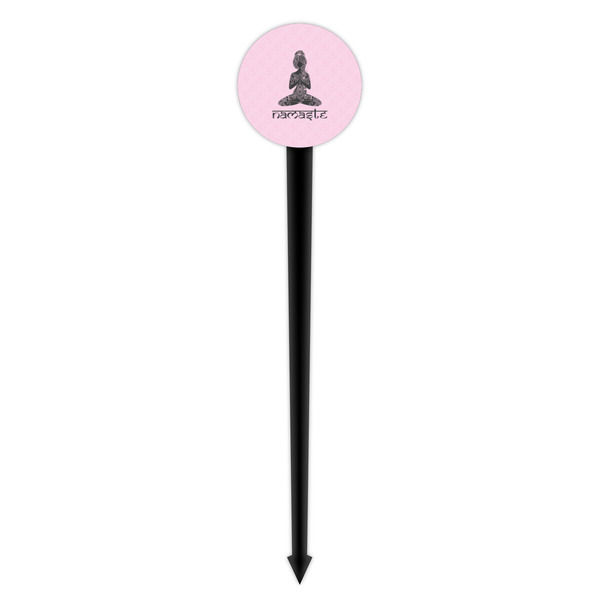Lotus Pose Black Plastic 4" Food Pick - Round - Single Pick