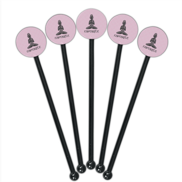 Lotus Pose Black Plastic 5.5" Stir Stick - Round - Fan View