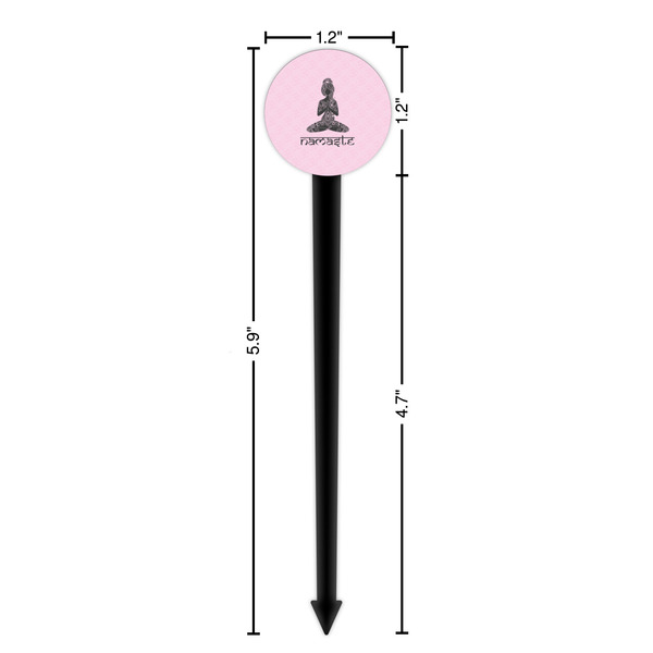 Lotus Pose Black Plastic 6" Food Pick - Round - Dimensions