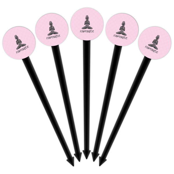 Lotus Pose Black Plastic 6" Food Pick - Round - Fan View