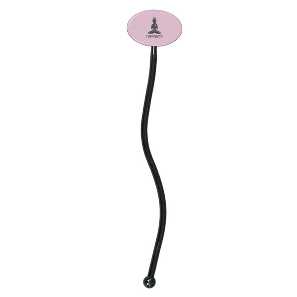 Lotus Pose Black Plastic 7" Stir Stick - Oval - Single Stick
