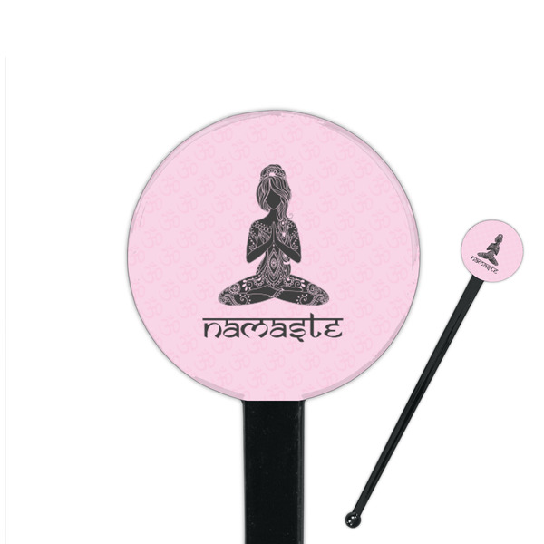 Custom Lotus Pose 7" Round Plastic Stir Sticks - Black - Single Sided