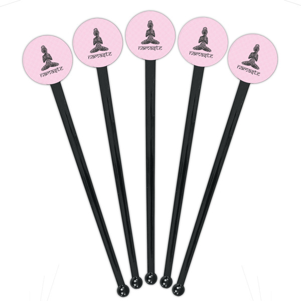 Lotus Pose Black Plastic 7" Stir Stick - Round - Fan View