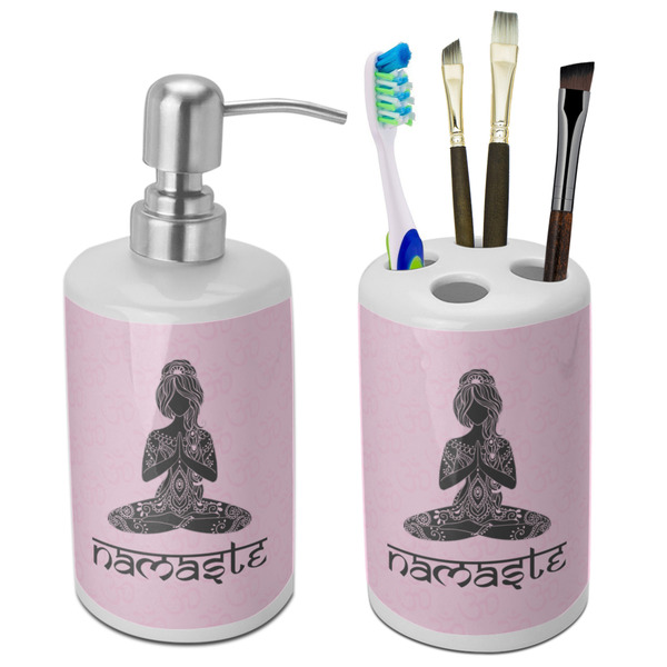 Custom Lotus Pose Ceramic Bathroom Accessories Set