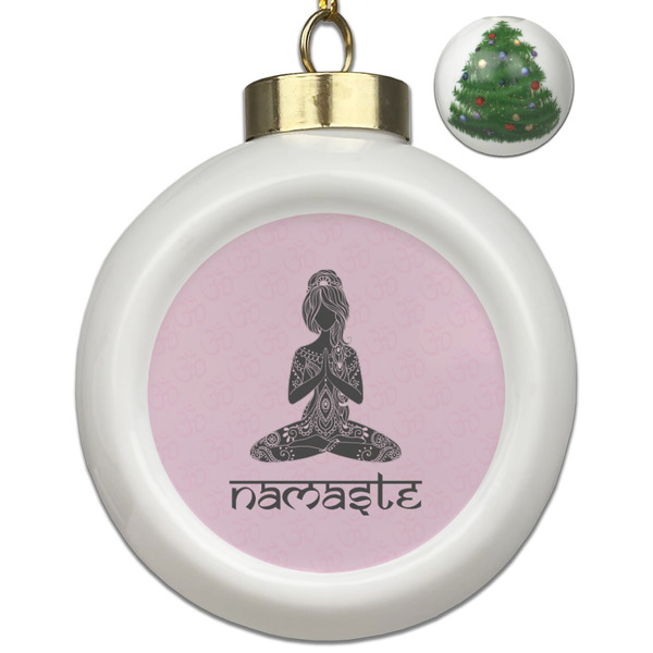 Custom Lotus Pose Ceramic Ball Ornament - Christmas Tree