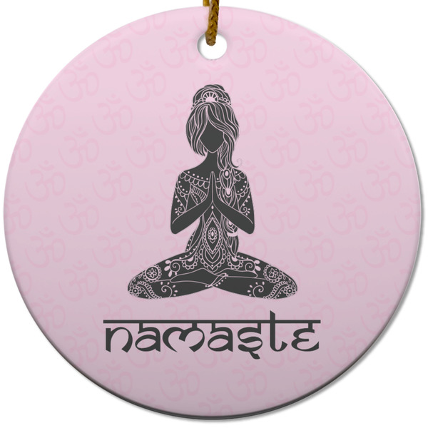 Custom Lotus Pose Round Ceramic Ornament