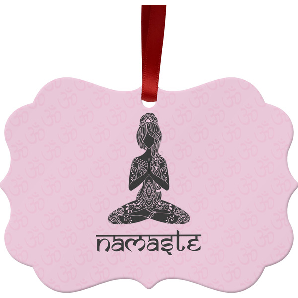 Custom Lotus Pose Metal Frame Ornament - Double Sided