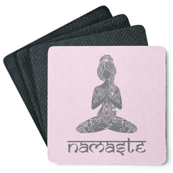 Lotus Pose Square Rubber Backed Coasters - Set of 4 (Personalized)