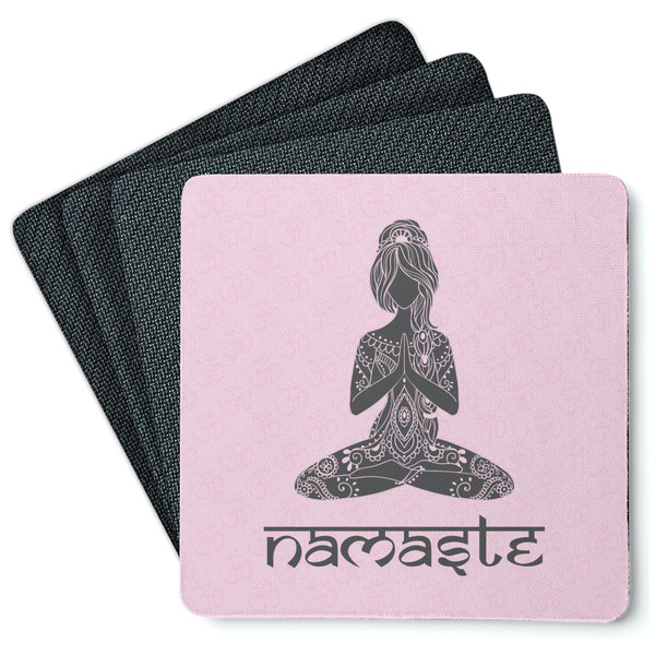 Custom Lotus Pose Square Rubber Backed Coasters - Set of 4 (Personalized)