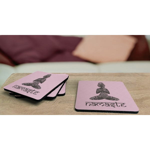 Lotus Pose Coaster Rubber Back - On Coffee Table