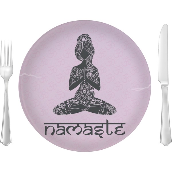Custom Lotus Pose 10" Glass Lunch / Dinner Plates - Single or Set (Personalized)