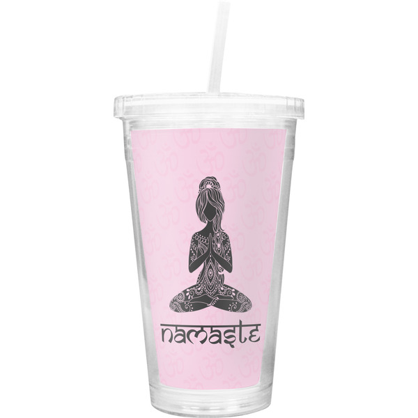 Custom Lotus Pose Double Wall Tumbler with Straw (Personalized)
