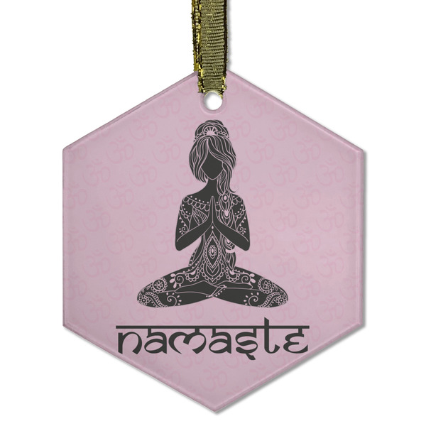 Lotus Pose Frosted Glass Ornament - Hexagon