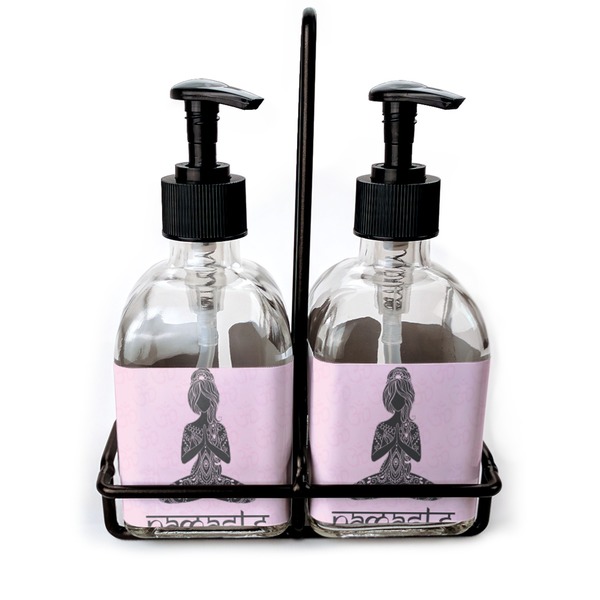 Custom Lotus Pose Glass Soap & Lotion Bottles