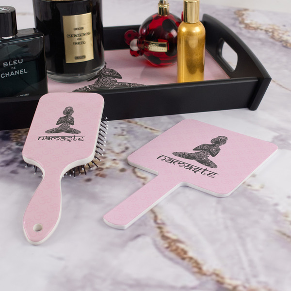 Lotus Pose Hair Brush and Hand Mirror - Bathroom Scene