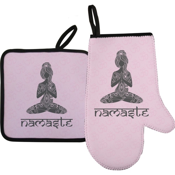 Custom Lotus Pose Right Oven Mitt & Pot Holder Set