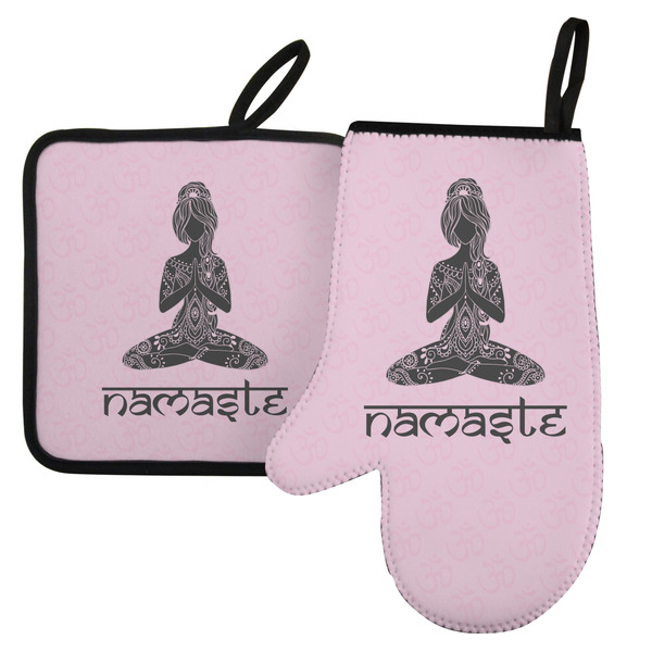 Custom Lotus Pose Left Oven Mitt & Pot Holder Set