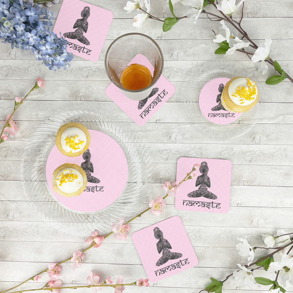 Lotus Pose Paper Coasters - In Context