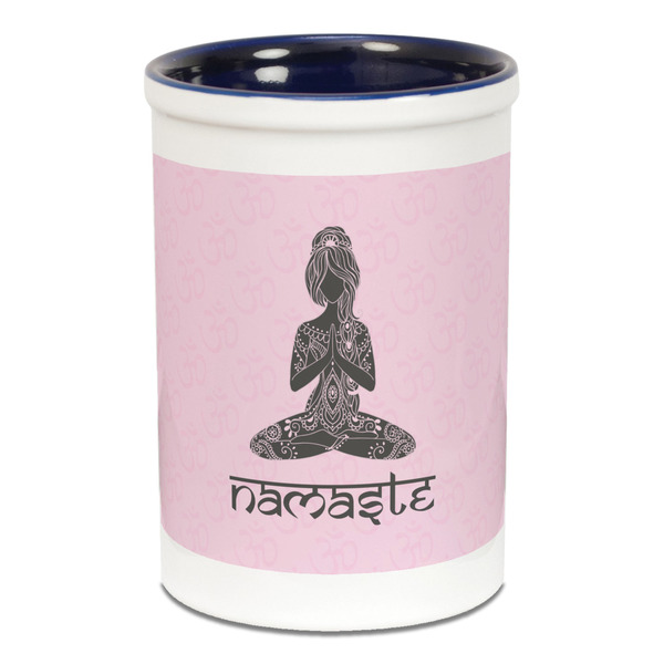 Custom Lotus Pose Ceramic Pencil Holders - Blue