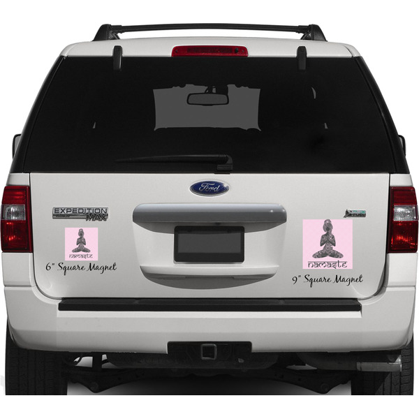 Lotus Pose Personalized Square Car Magnets on Ford Explorer