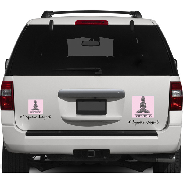 Lotus Pose Personalized Square Car Magnets on Ford Explorer