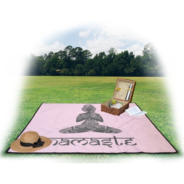 Lotus Pose Picnic Blanket - with Basket Hat and Book - in Use