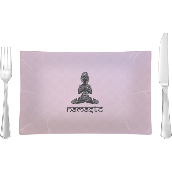 Custom Lotus Pose Rectangular Glass Lunch / Dinner Plate - Single or Set (Personalized)